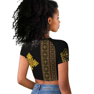 Habesha Motifs Ethiopia Raglan Cropped T shirt Tilet Black Gold