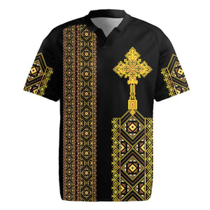 Habesha Motifs Ethiopia Rugby Jersey Tilet Black Gold