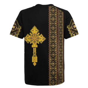 Habesha Motifs Ethiopia Rugby Jersey Tilet Black Gold