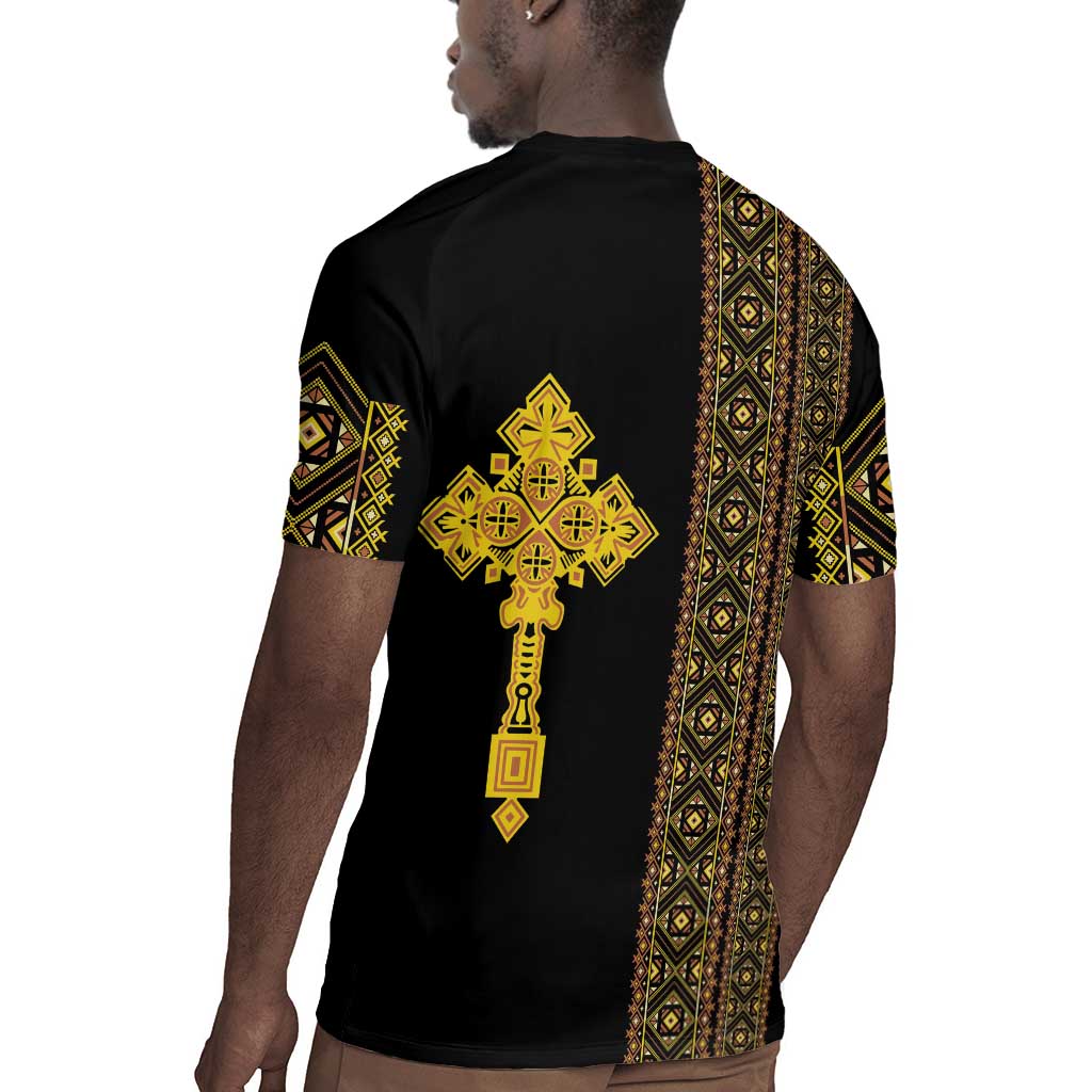 Habesha Motifs Ethiopia Rugby Jersey Tilet Black Gold
