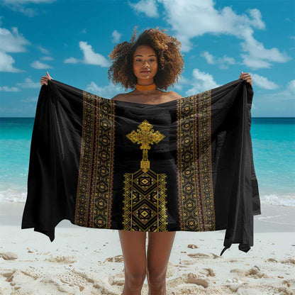 Habesha Motifs Ethiopia Sarong Tilet Black Gold