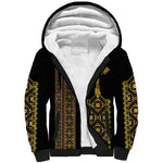 Habesha Motifs Ethiopia Sherpa Hoodie Tilet Black Gold