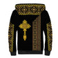 Habesha Motifs Ethiopia Sherpa Hoodie Tilet Black Gold