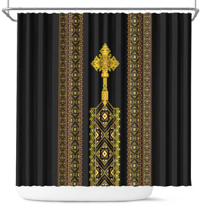 Habesha Motifs Ethiopia Shower Curtain Tilet Black Gold
