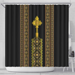 Habesha Motifs Ethiopia Shower Curtain Tilet Black Gold