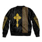 Habesha Motifs Ethiopia Sleeve Zip Bomber Jacket Tilet Black Gold