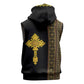 Habesha Motifs Ethiopia Sleeveless Zip Hoodie Tilet Black Gold - African Pride