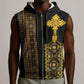 Habesha Motifs Ethiopia Sleeveless Zip Hoodie Tilet Black Gold - African Pride