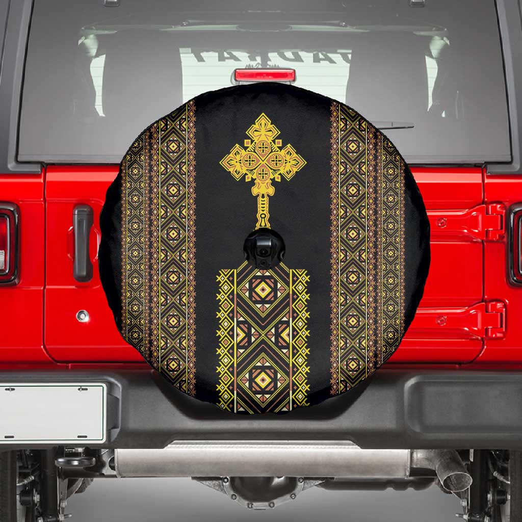 Habesha Motifs Ethiopia Spare Tire Cover Tilet Black Gold