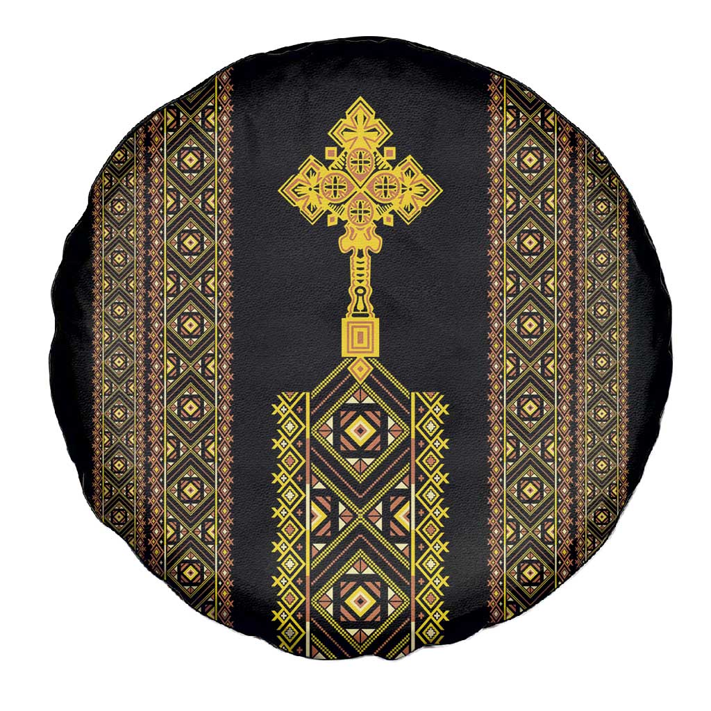 Habesha Motifs Ethiopia Spare Tire Cover Tilet Black Gold