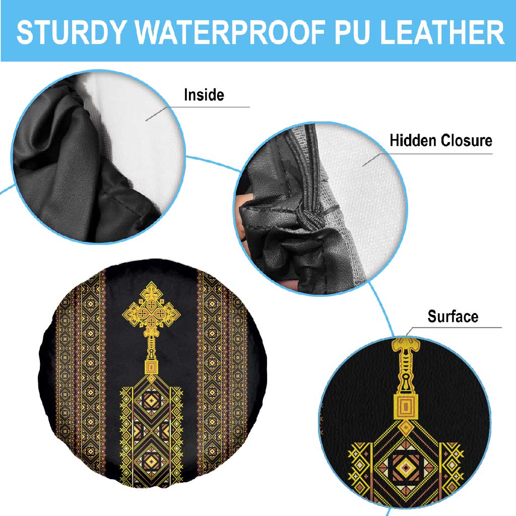 Habesha Motifs Ethiopia Spare Tire Cover Tilet Black Gold