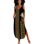 Habesha Motifs Ethiopia Summer Maxi Dress Tilet Black Gold