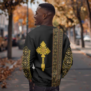 Habesha Motifs Ethiopia Sweatshirt Tilet Black Gold