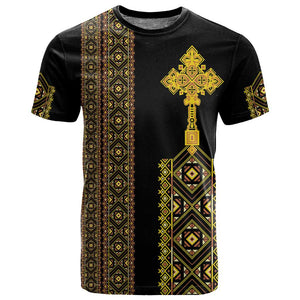 Habesha Motifs Ethiopia T shirt Tilet Black Gold