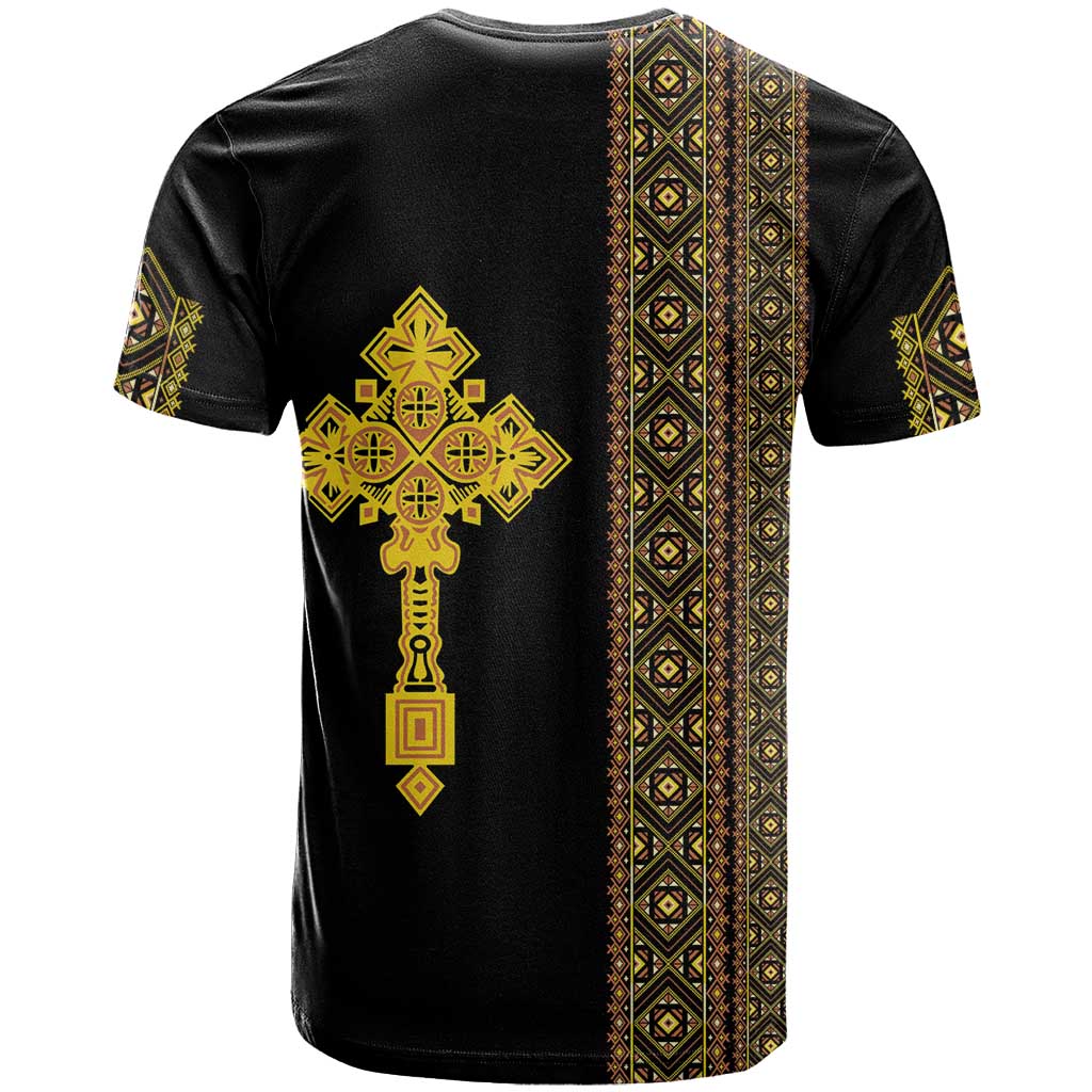 Habesha Motifs Ethiopia T shirt Tilet Black Gold