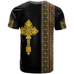 Habesha Motifs Ethiopia T shirt Tilet Black Gold