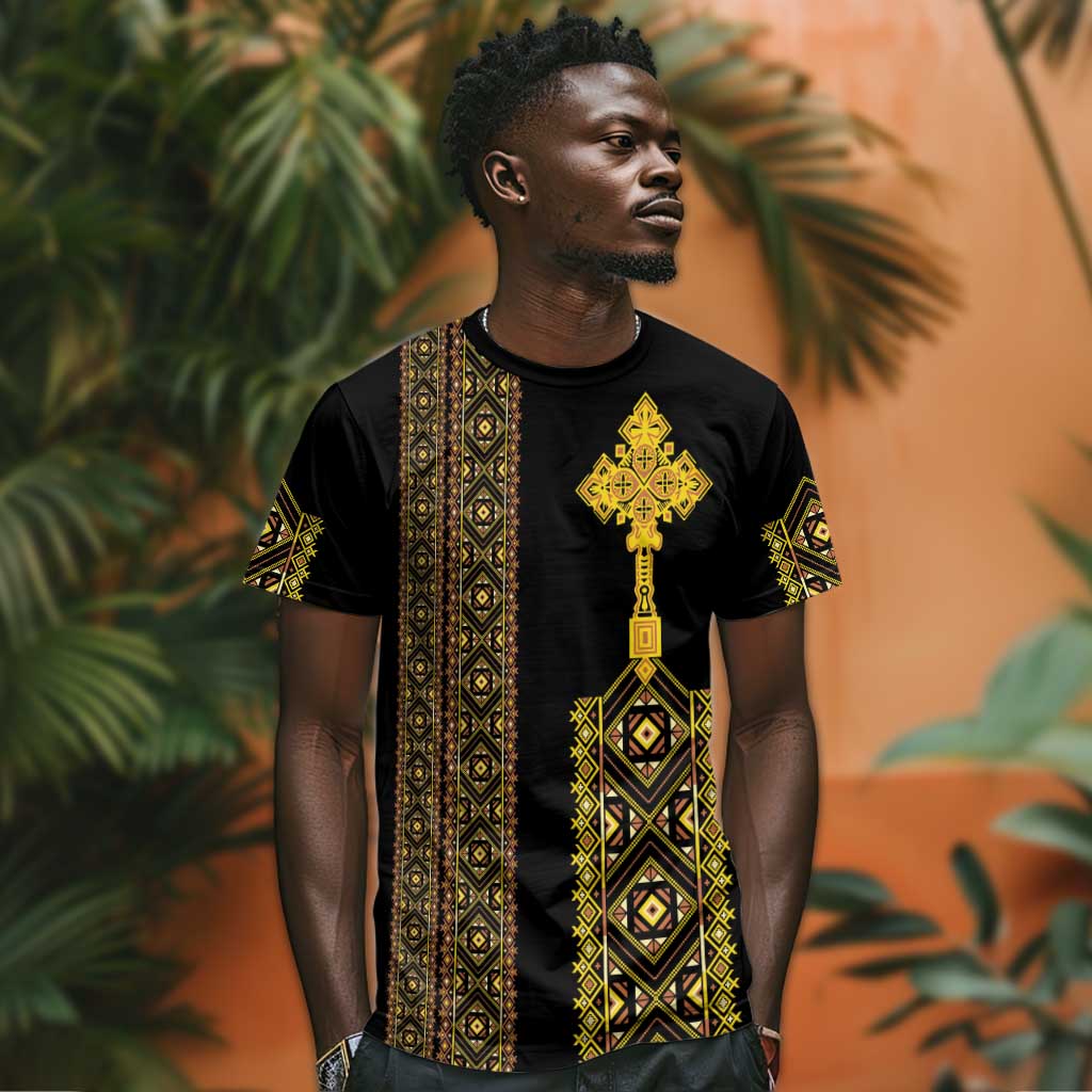Habesha Motifs Ethiopia T shirt Tilet Black Gold