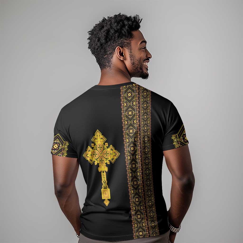Habesha Motifs Ethiopia T shirt Tilet Black Gold