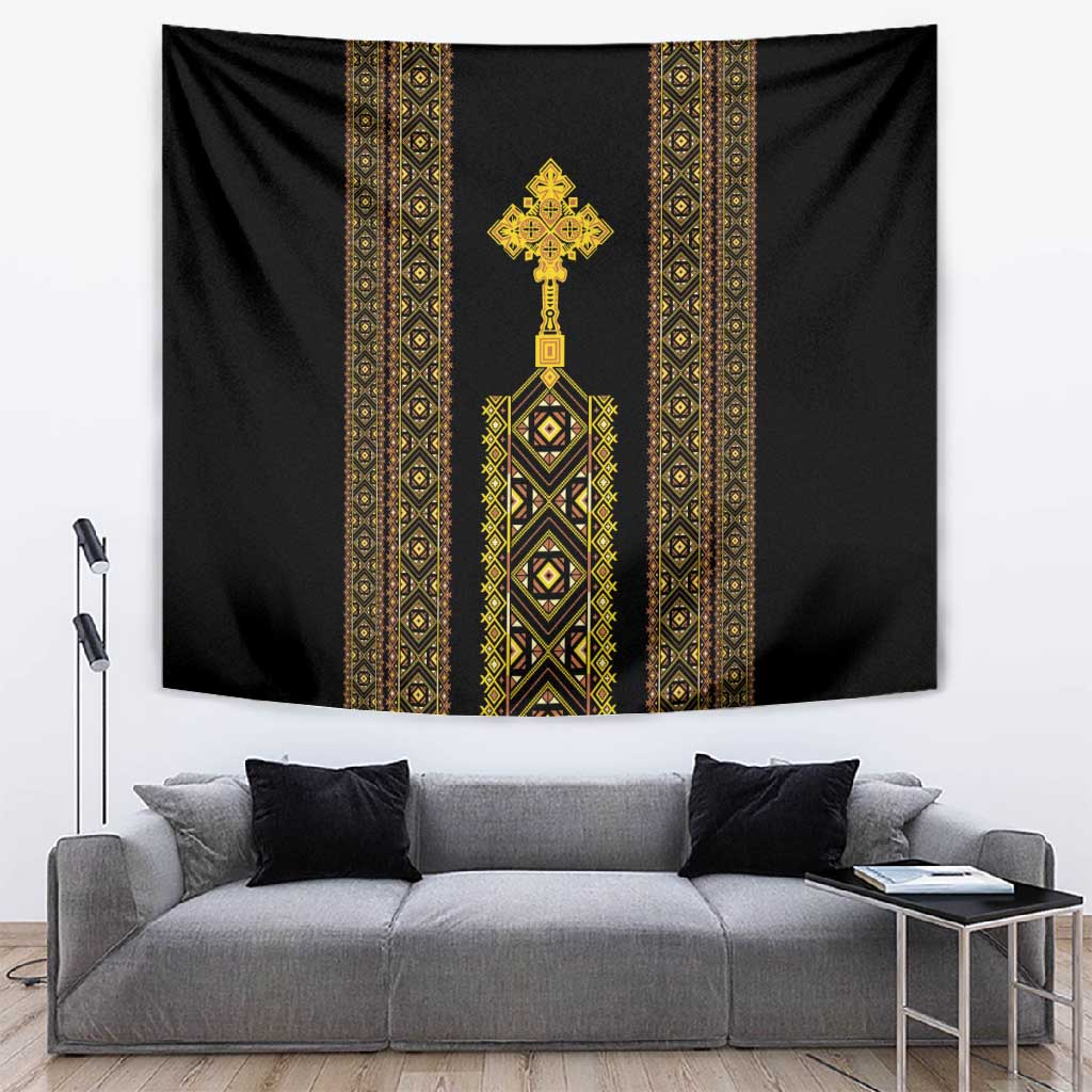 Habesha Motifs Ethiopia Tapestry Tilet Black Gold