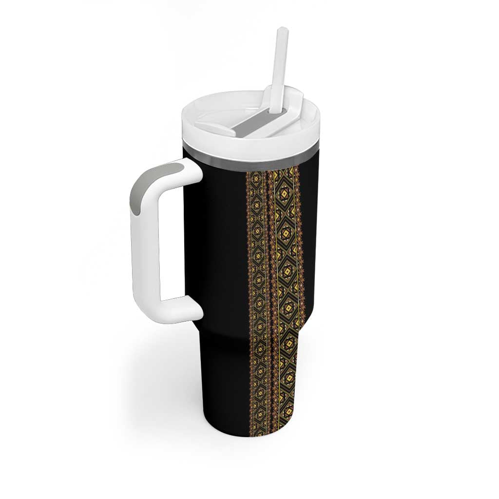 Habesha Motifs Ethiopia Tumbler With Handle Tilet Black Gold