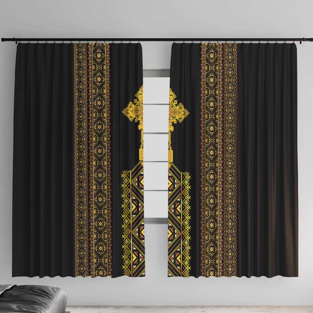 Habesha Motifs Ethiopia Window Curtain Tilet Black Gold