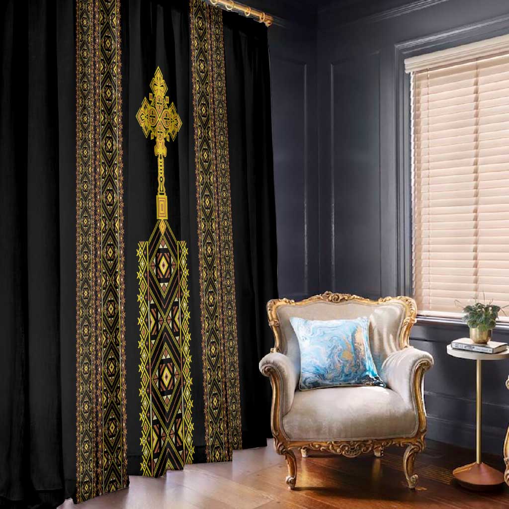 Habesha Motifs Ethiopia Window Curtain Tilet Black Gold