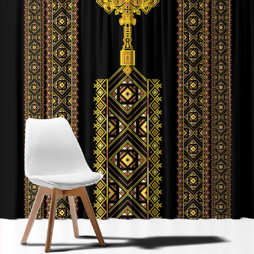 Habesha Motifs Ethiopia Window Curtain Tilet Black Gold