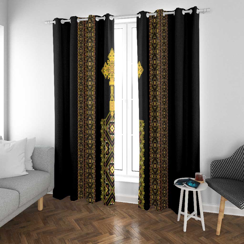 Habesha Motifs Ethiopia Window Curtain Tilet Black Gold