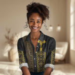 Habesha Motifs Ethiopia Women Casual Shirt Tilet Black Gold