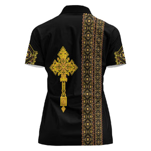 Habesha Motifs Ethiopia Women Polo Shirt Tilet Black Gold