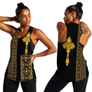Habesha Motifs Ethiopia Women Racerback Tank Tilet Black Gold