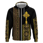 Habesha Motifs Ethiopia Zip Hoodie Tilet Black Gold