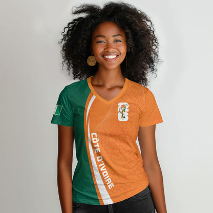 Cote d'Ivoire WC2026 Custom Women V-Neck T-Shirt Making History - GO Elephants