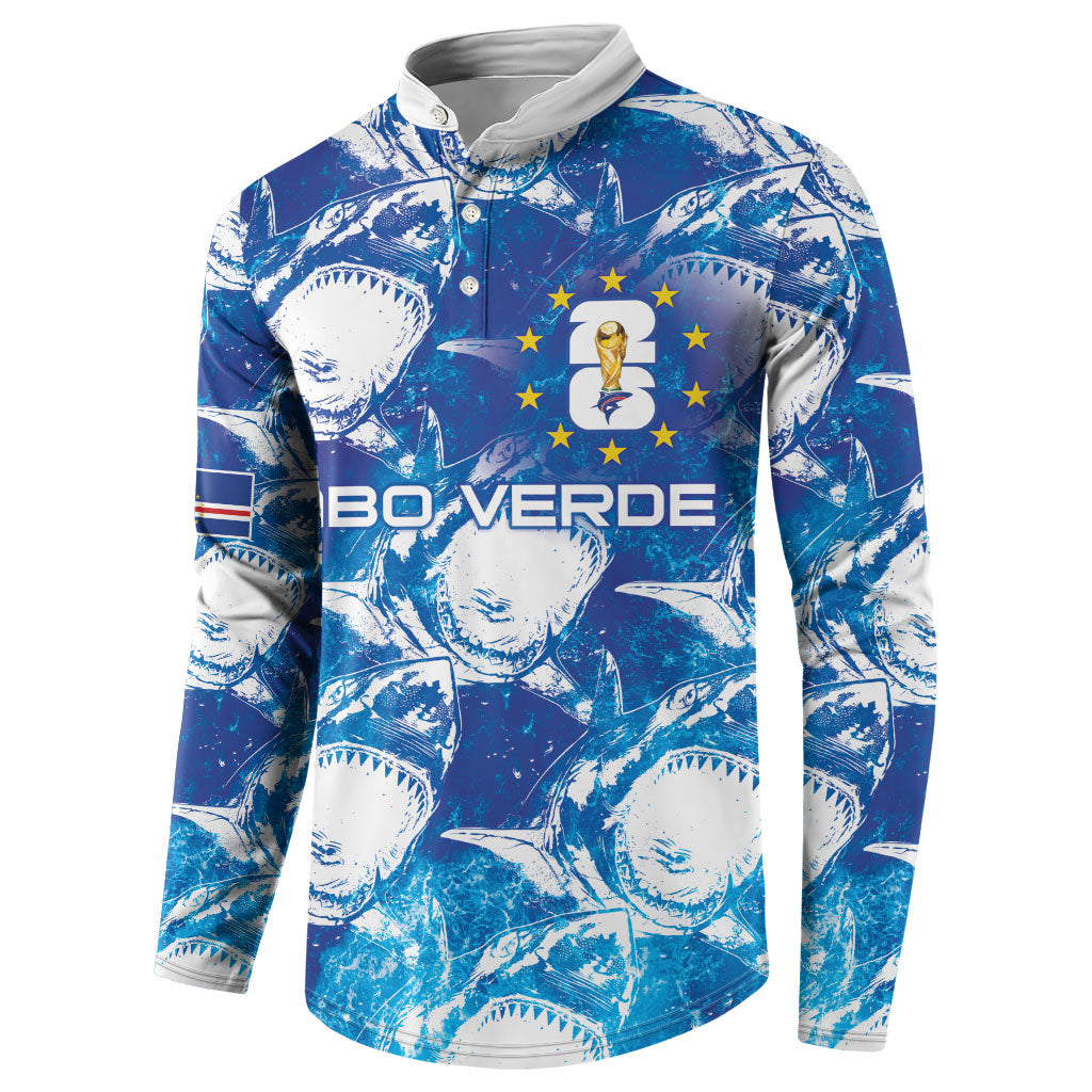 Cabo Verde WC2026 Prematch Guernsey Inspired Custom Button Sweatshirt Tubaroes Azuis Making History