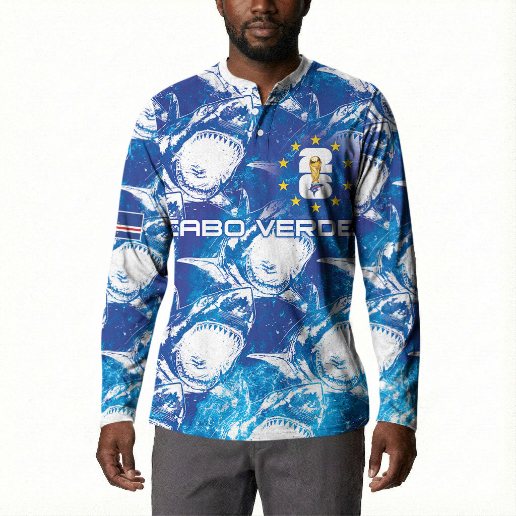 Cabo Verde WC2026 Prematch Guernsey Inspired Custom Button Sweatshirt Tubaroes Azuis Making History