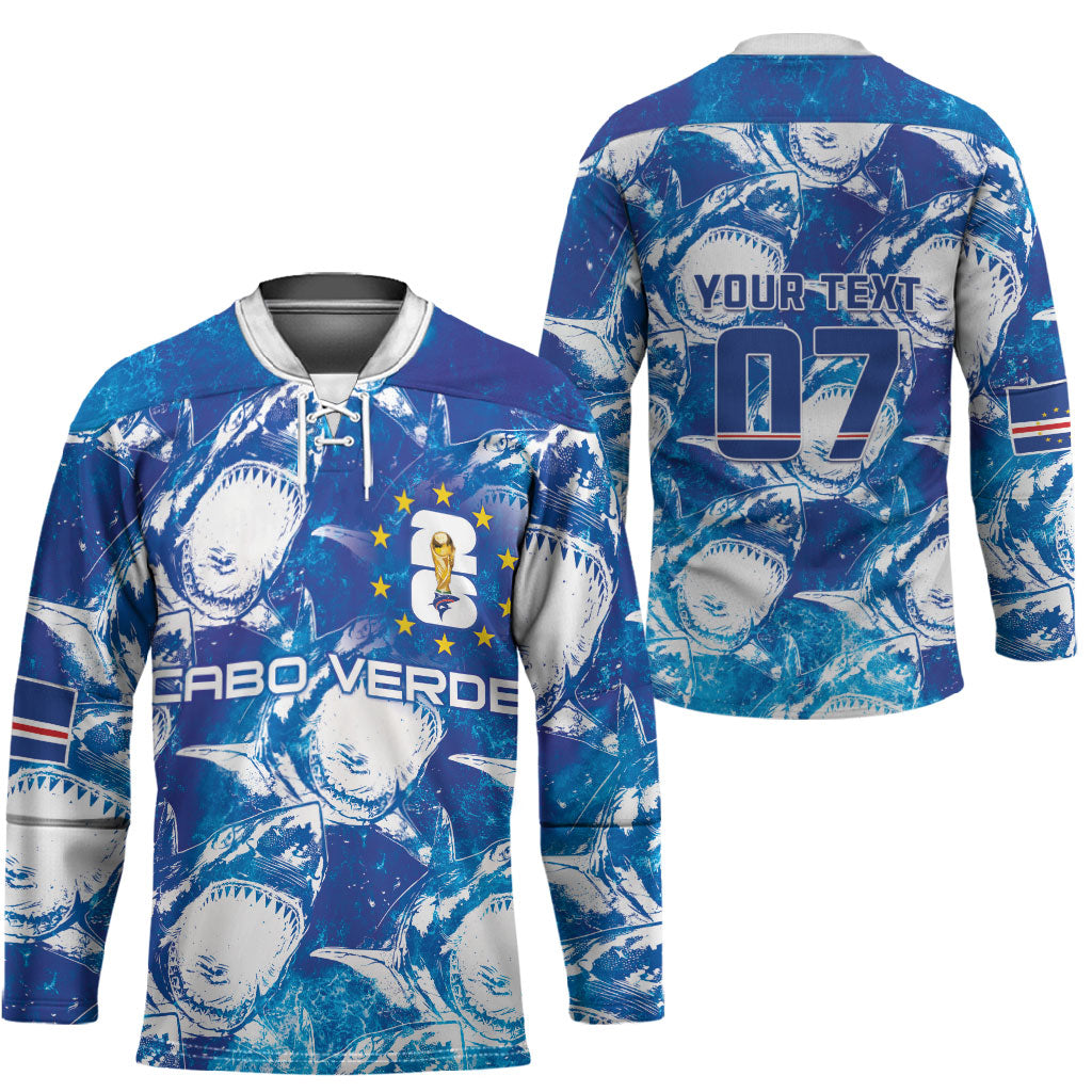 Cabo Verde WC2026 Prematch Guernsey Inspired Custom Hockey Jersey Tubaroes Azuis Making History
