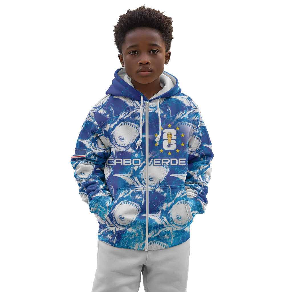 Cabo Verde WC2026 Prematch Guernsey Inspired Custom Kid Hoodie Tubaroes Azuis Making History