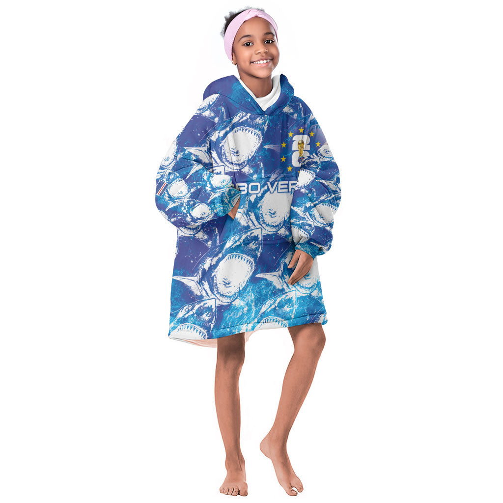 Cabo Verde WC2026 Prematch Guernsey Inspired Custom Kid Wearable Blanket Hoodie Tubaroes Azuis Making History