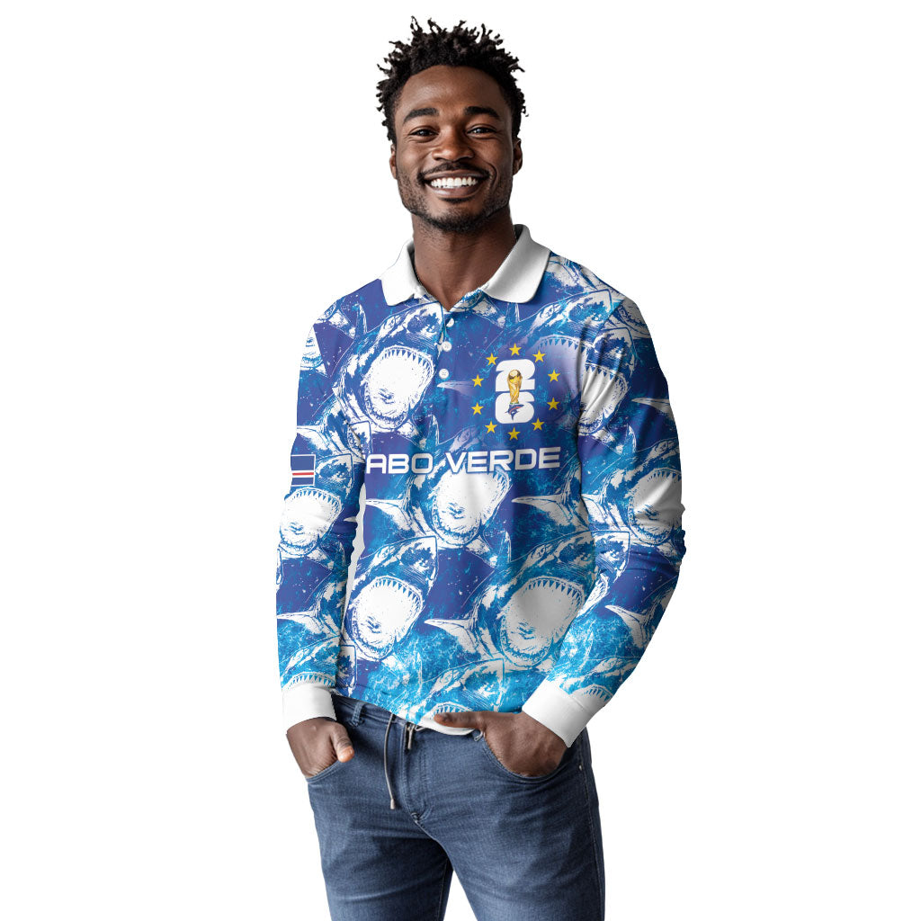 Cabo Verde WC2026 Prematch Guernsey Inspired Custom Long Sleeve Polo Shirt Tubaroes Azuis Making History