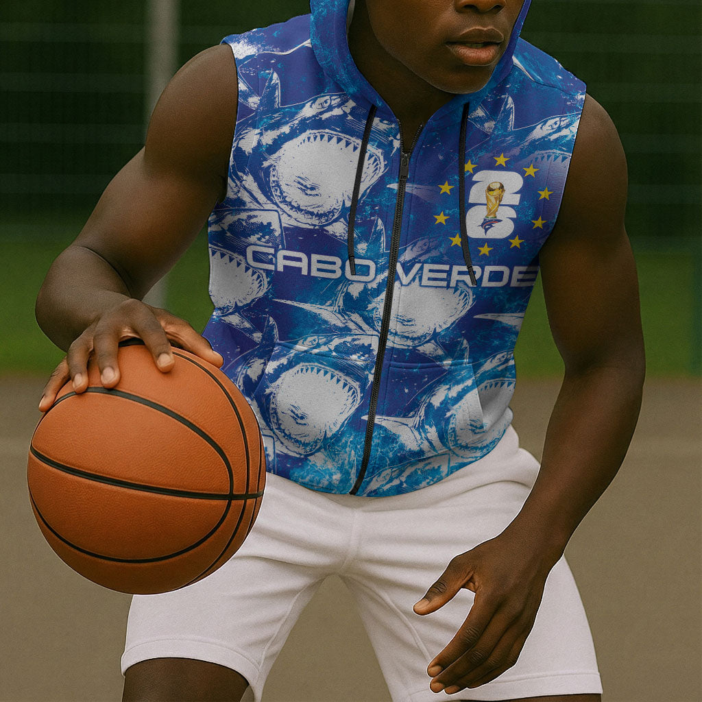 Cabo Verde WC2026 Prematch Guernsey Inspired Custom Sleeveless Zip Hoodie Tubaroes Azuis Making History
