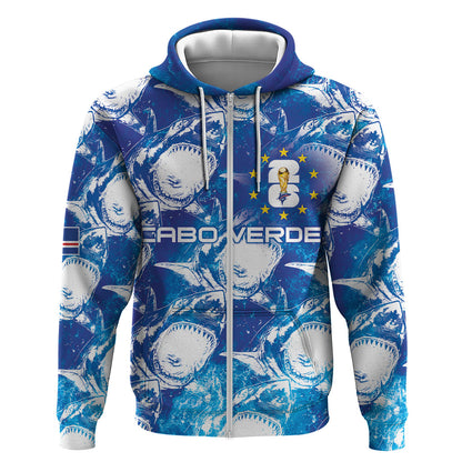 Cabo Verde WC2026 Prematch Guernsey Inspired Custom Zip Hoodie Tubaroes Azuis Making History