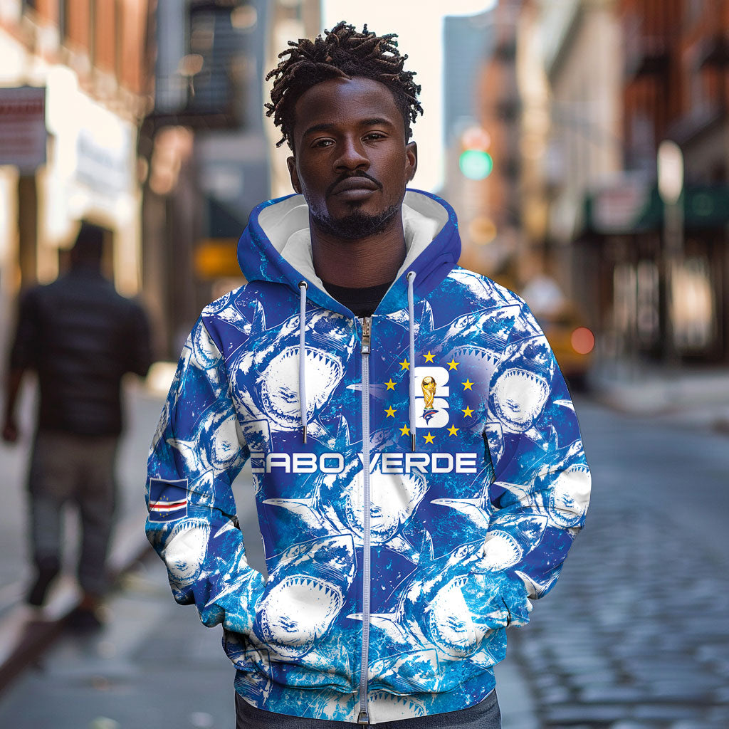 Cabo Verde WC2026 Prematch Guernsey Inspired Custom Zip Hoodie Tubaroes Azuis Making History