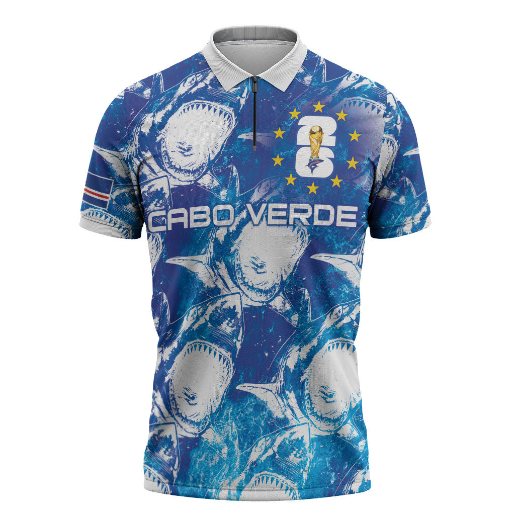 Cabo Verde WC2026 Prematch Guernsey Inspired Custom Zipper Polo Shirt Tubaroes Azuis Making History