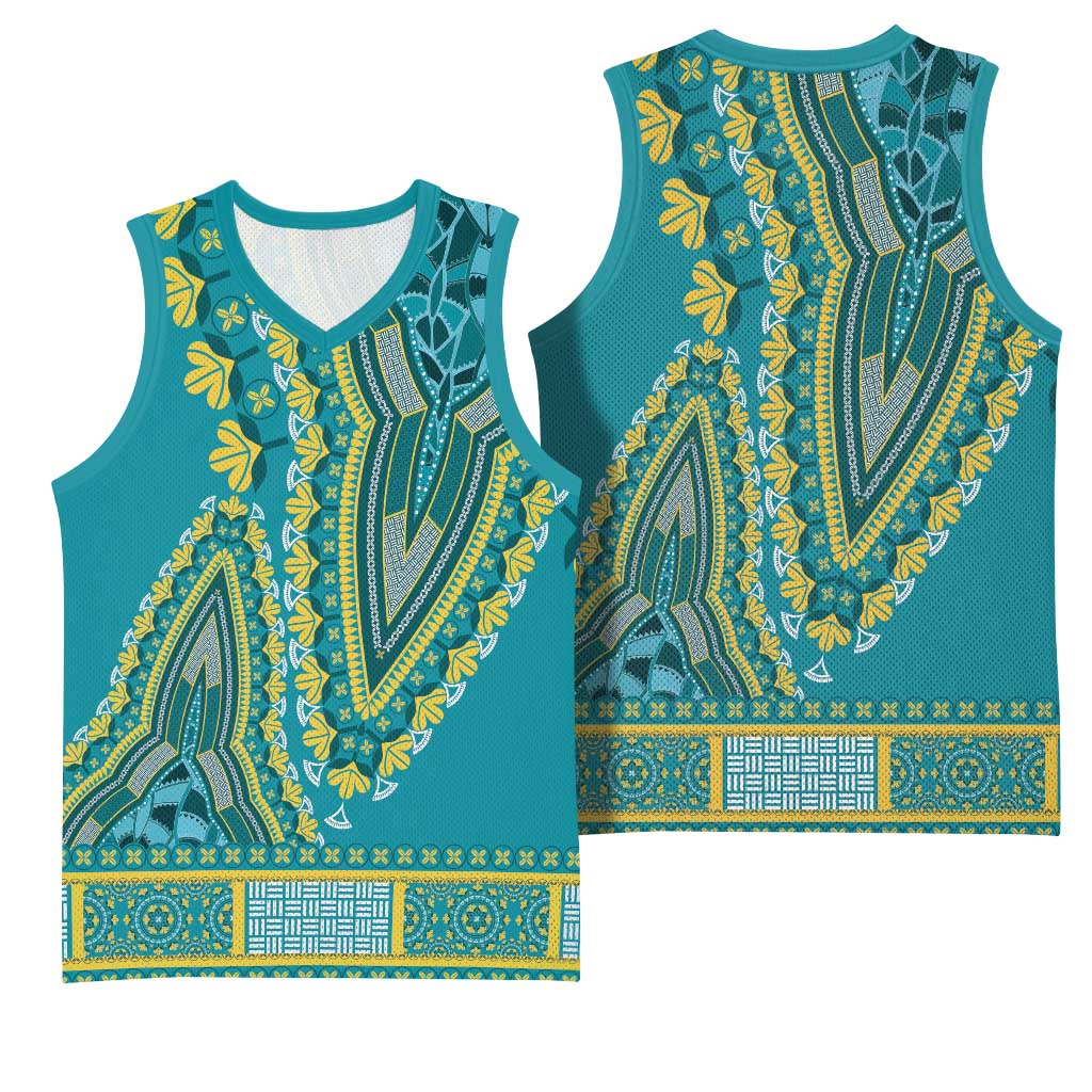 Dashiki Basketball Jersey Luxury Afro - Teal - African Pride