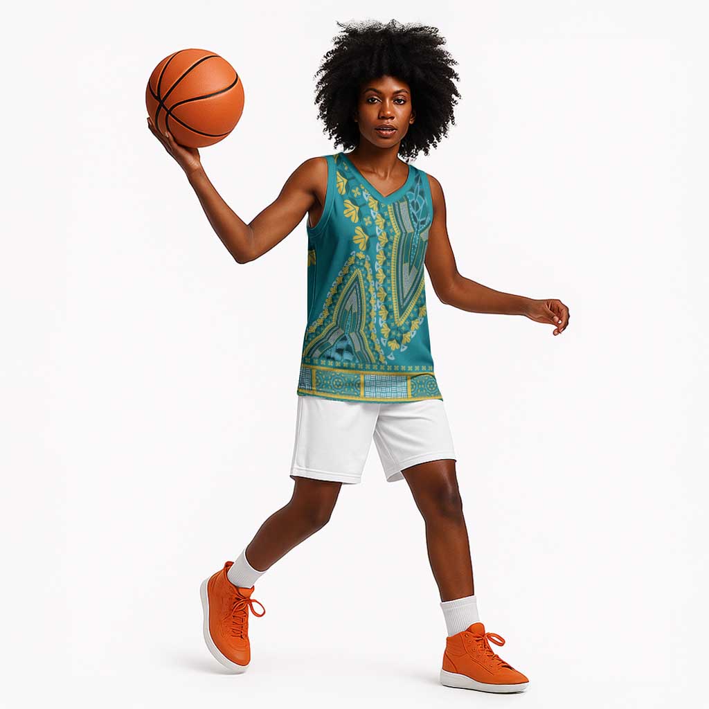 Dashiki Basketball Jersey Luxury Afro - Teal - African Pride