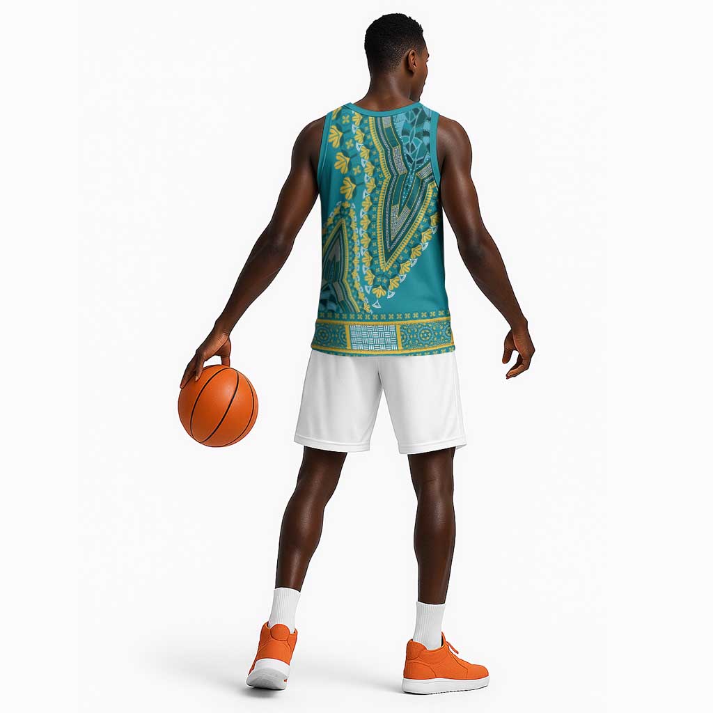 Dashiki Basketball Jersey Luxury Afro - Teal - African Pride
