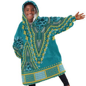 Dashiki KId Wearable Blanket Hoodie Luxury Afro - Teal