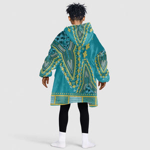 Dashiki KId Wearable Blanket Hoodie Luxury Afro - Teal