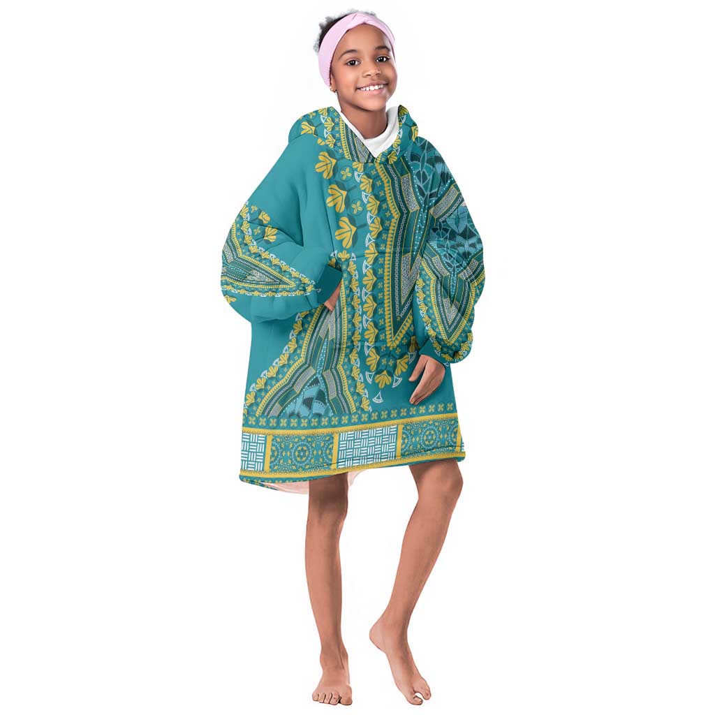 Dashiki KId Wearable Blanket Hoodie Luxury Afro - Teal