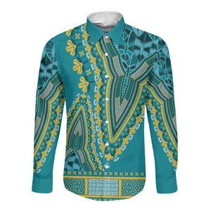 Dashiki Long Sleeve Button Shirt Luxury Afro - Teal